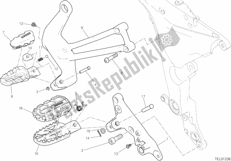 Todas as partes de Apoios Para Os Pés, Certo do Ducati Multistrada 1260 Enduro Touring USA 2020